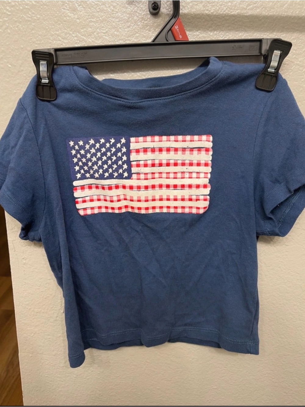 No Boundaries Navy Blue Crop Top with American Flag Patch